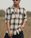 Cream Checked Structured Oversize Drop Shoulder Shirt