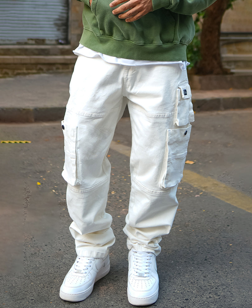 Off White Patch Pockets Denim Jeans 100% Cotton