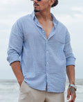 Blue and White Regular fit Striped Full Sleeves Shirt