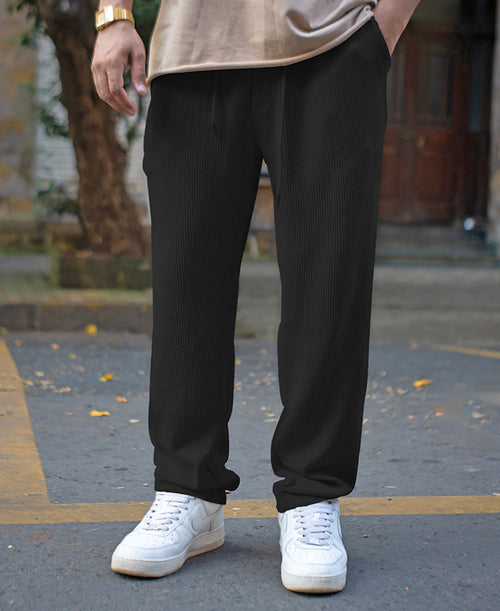 Black Corduroy Regular Fit Track Pant