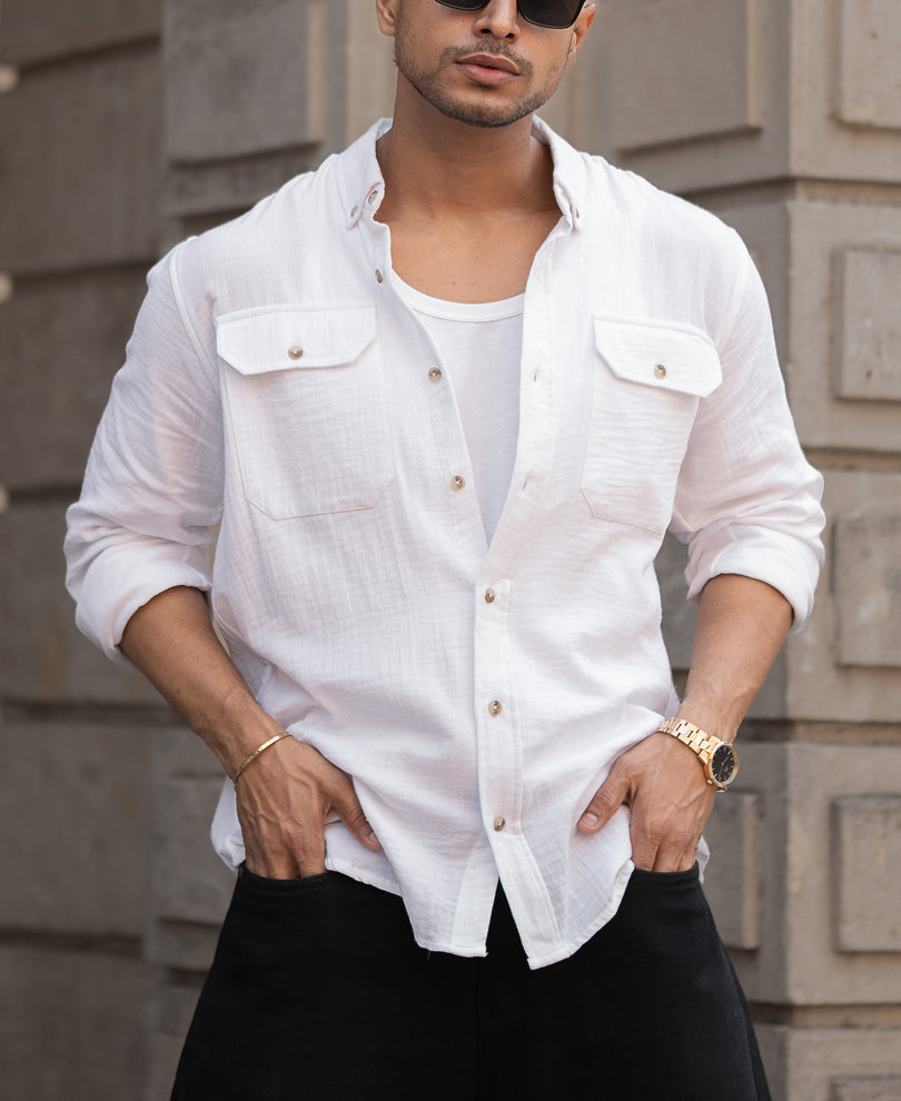 White Regular Fit Full Sleeves Shirt 100% Cotton