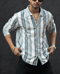 Off White And Blue Striped Regular Fit Full Sleeves Shirt