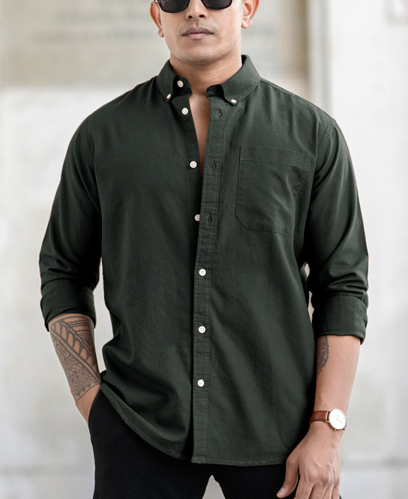 Olive Oxford Shirt 100% Cotton