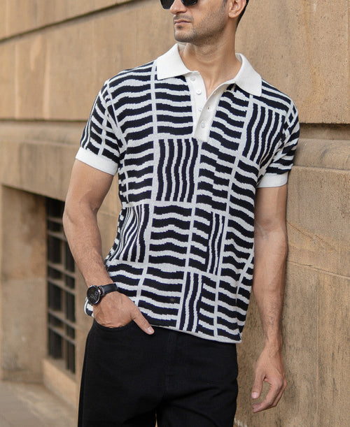 Black Abstract Jacquard T-Shirt 100% Cotton