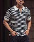 White and Black Knitted Regular Fit Half Sleeves Zipper T Shirt 100% Cotton