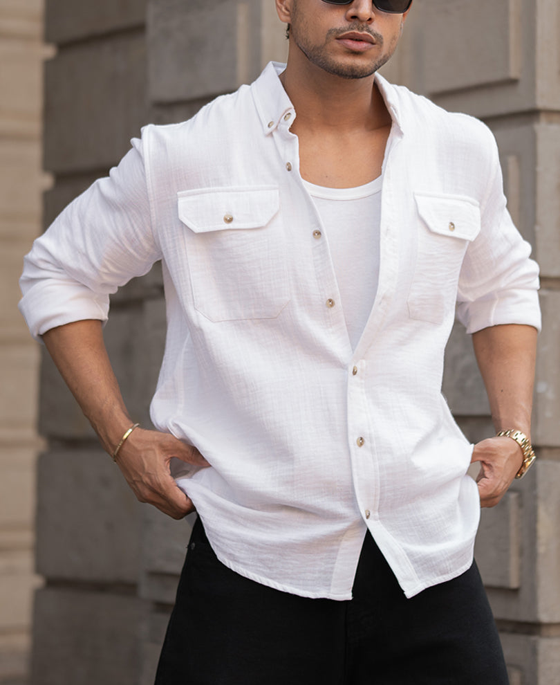 White Regular Fit Full Sleeves Shirt 100% Cotton