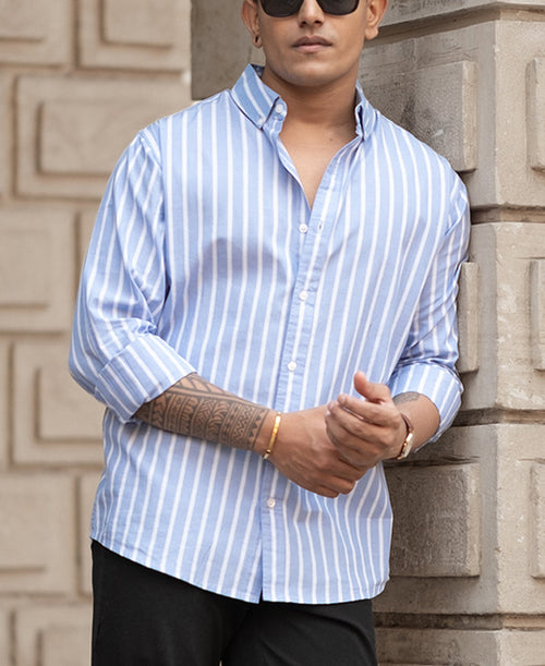 Blue Lightweight Striped Shirt 100% Cotton