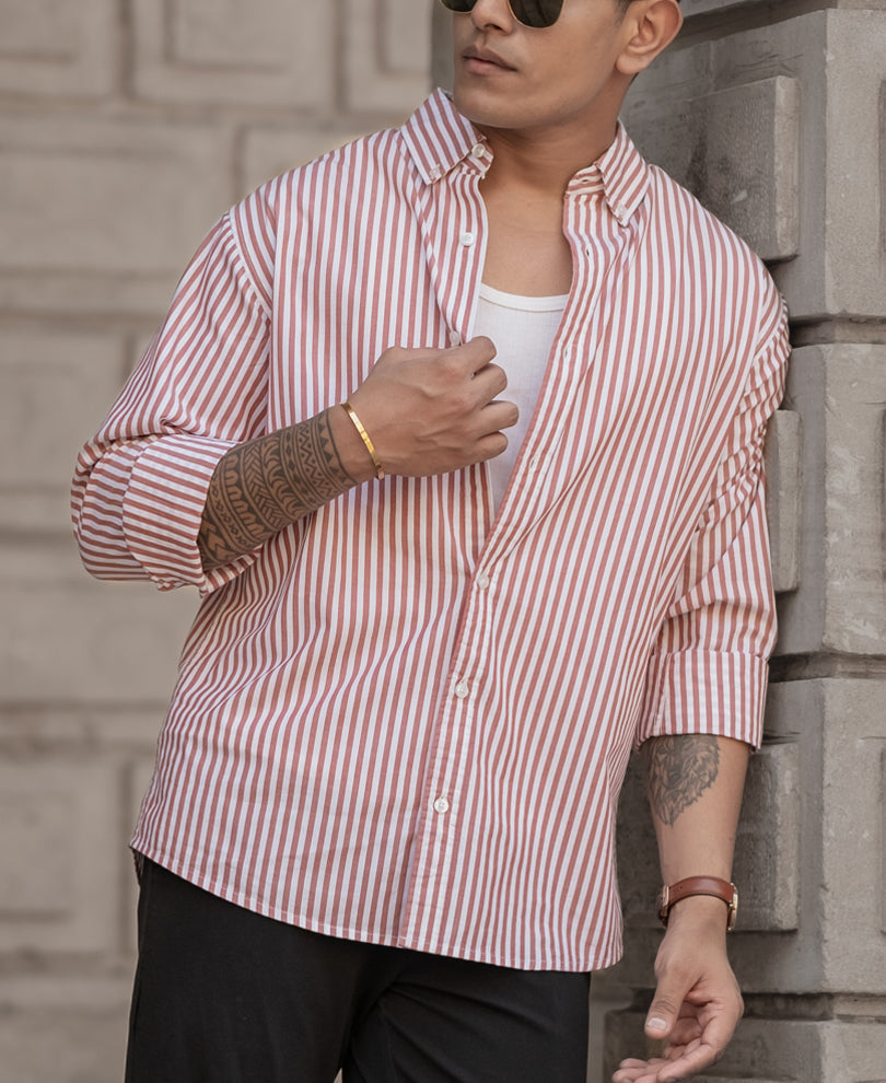 Rust Stripe Shirt 100% Cotton