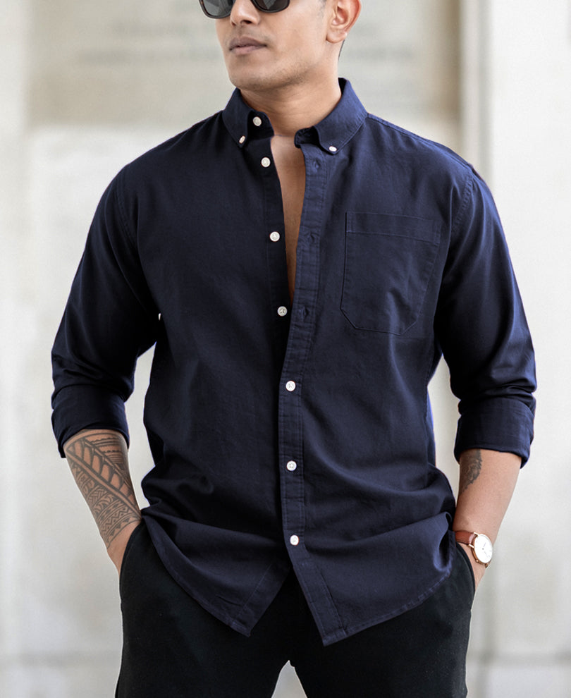 Navy Oxford Shirt 100% Cotton