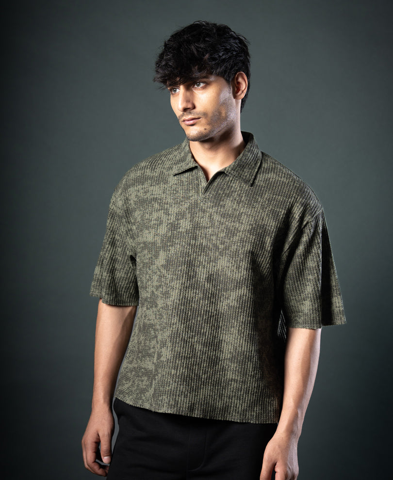 Olive Structure Print Boxy T-Shirt