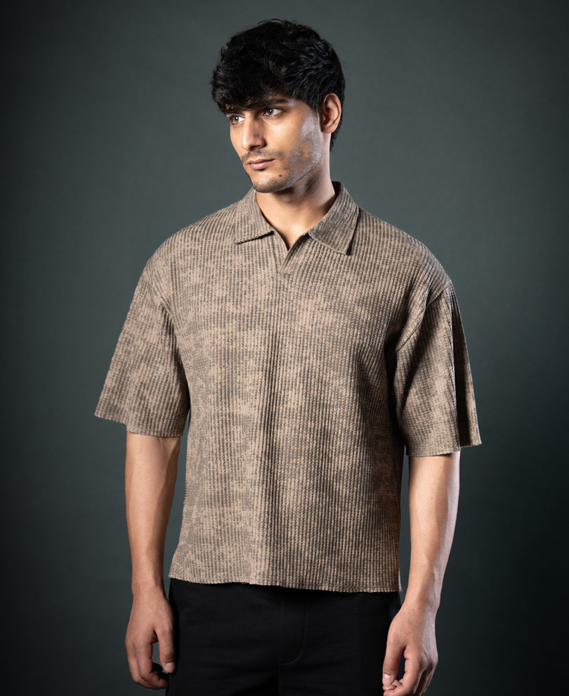 Dark Beige Printed Boxy T-Shirt