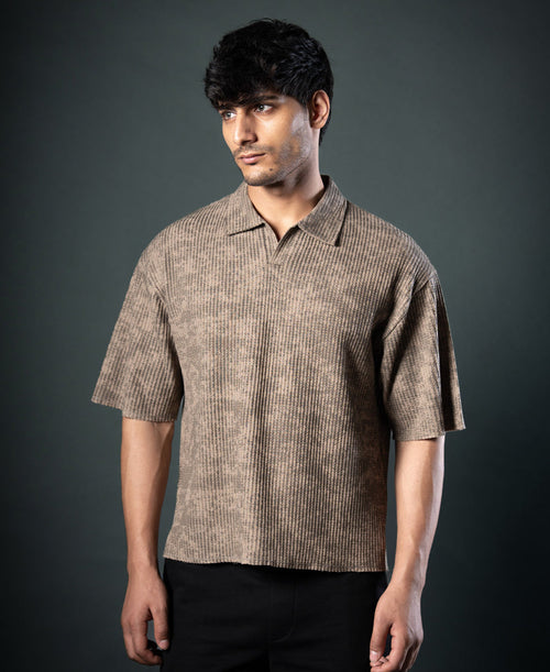 Dark Beige Printed Boxy T-Shirt
