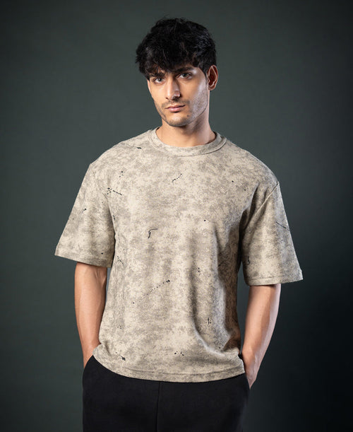 Dark Beige Tie Dye Print T-Shirt