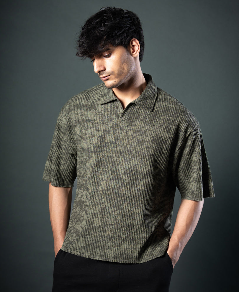 Olive Structure Print Boxy T-Shirt