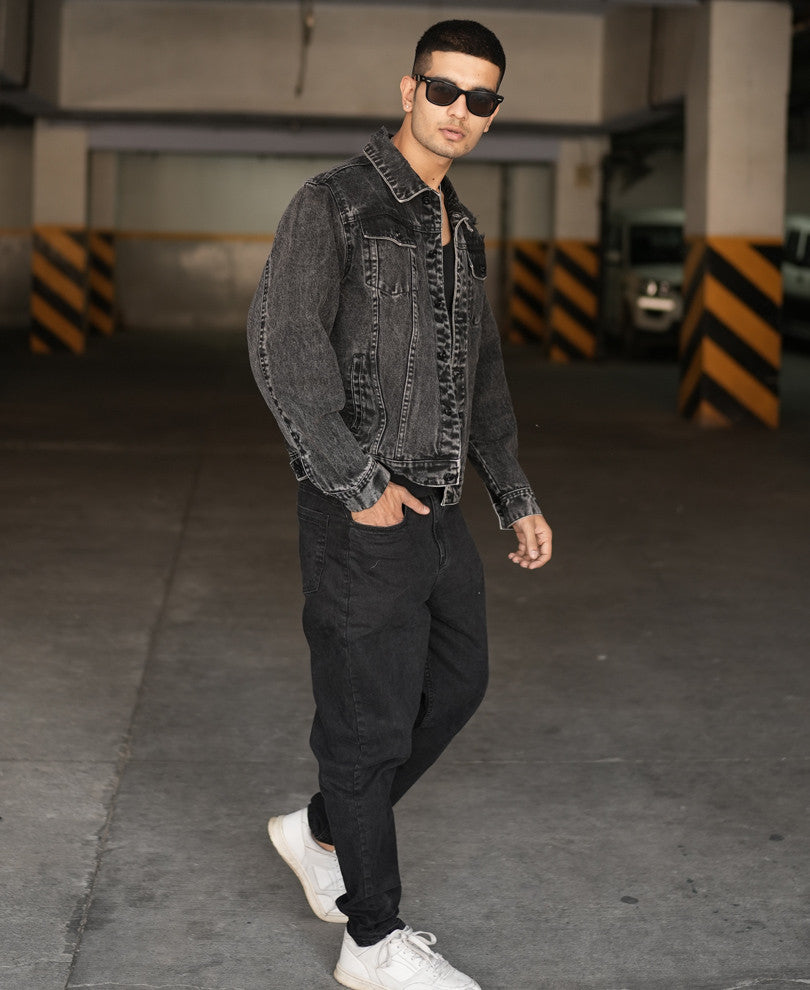 Dusty Black Ripped Denim Jacket 100% Cotton