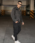 Dusty Black Ripped Denim Jacket 100% Cotton