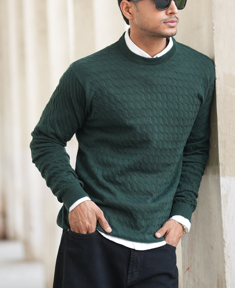 Olive Green Structured Regular Fit Full Sleeves T-Shirt 100% Cotton