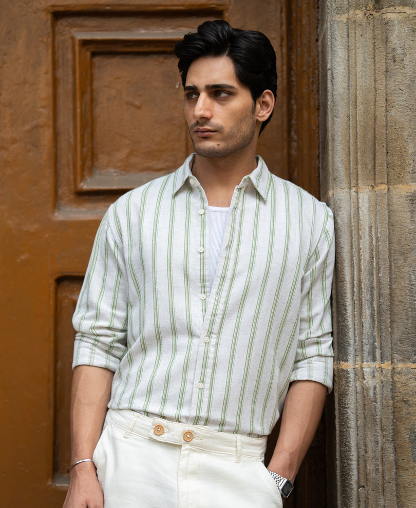 Natural & Green Broad Stripe Shirt
