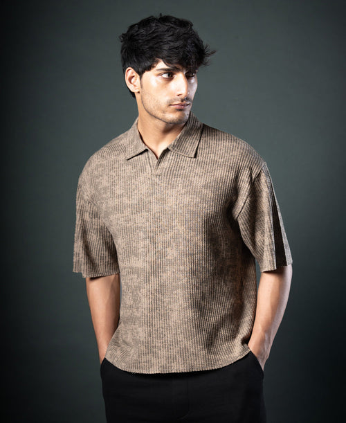 Dark Beige Printed Boxy T-Shirt