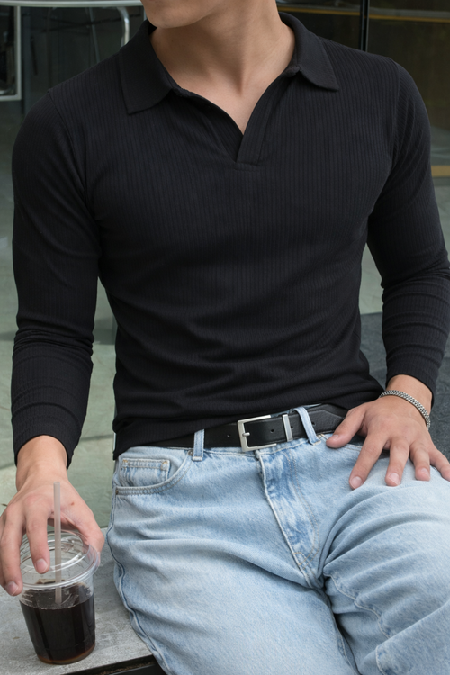 Classic Ribbed Full-Sleeve Polo