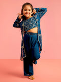 Girls Turquoise Georgette Sleeveless Cropped Sequin Yoke Top with Elasticated Palazzo Ethnic Clothing Set