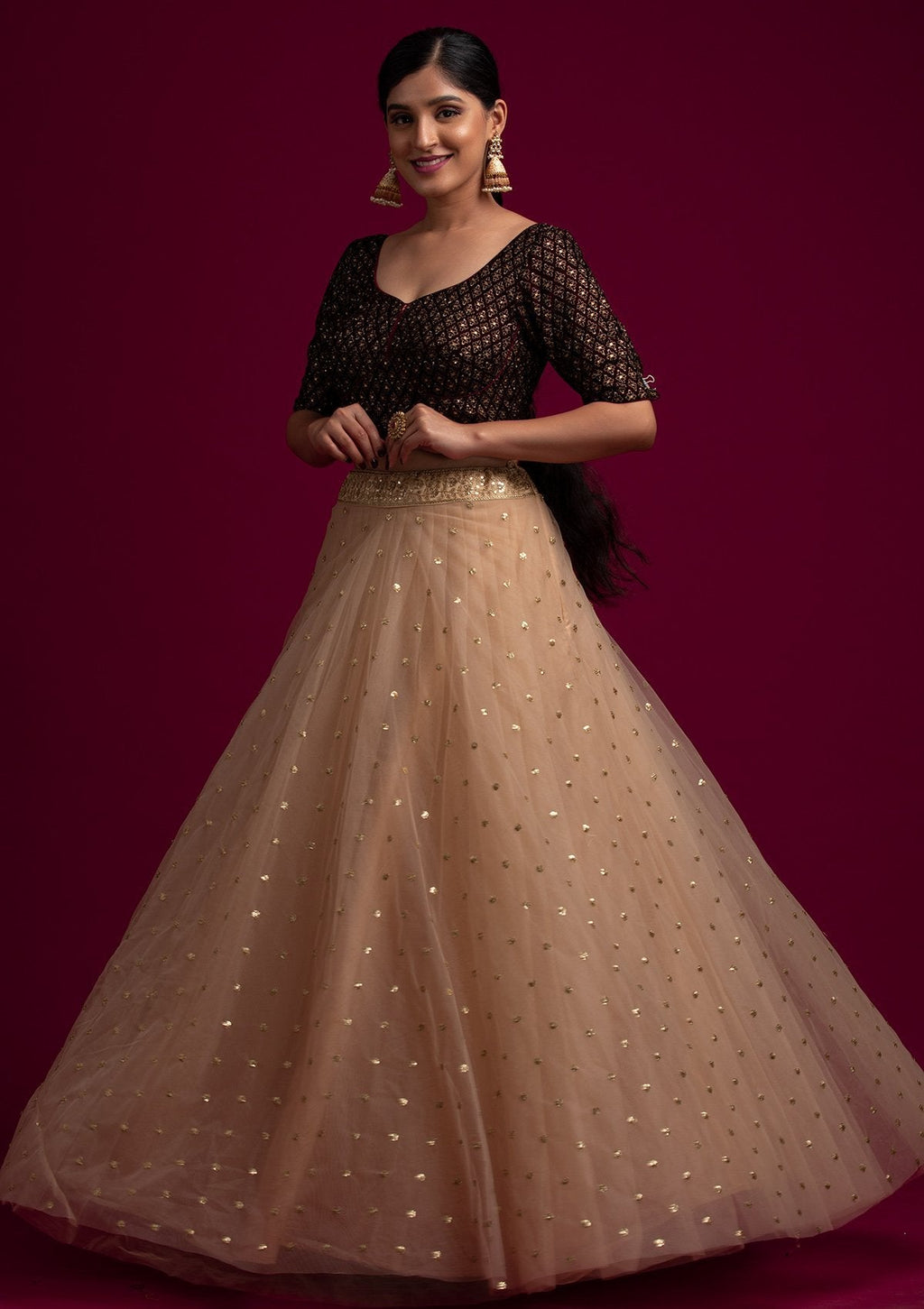 Gold Sequins Net Designer Skirt