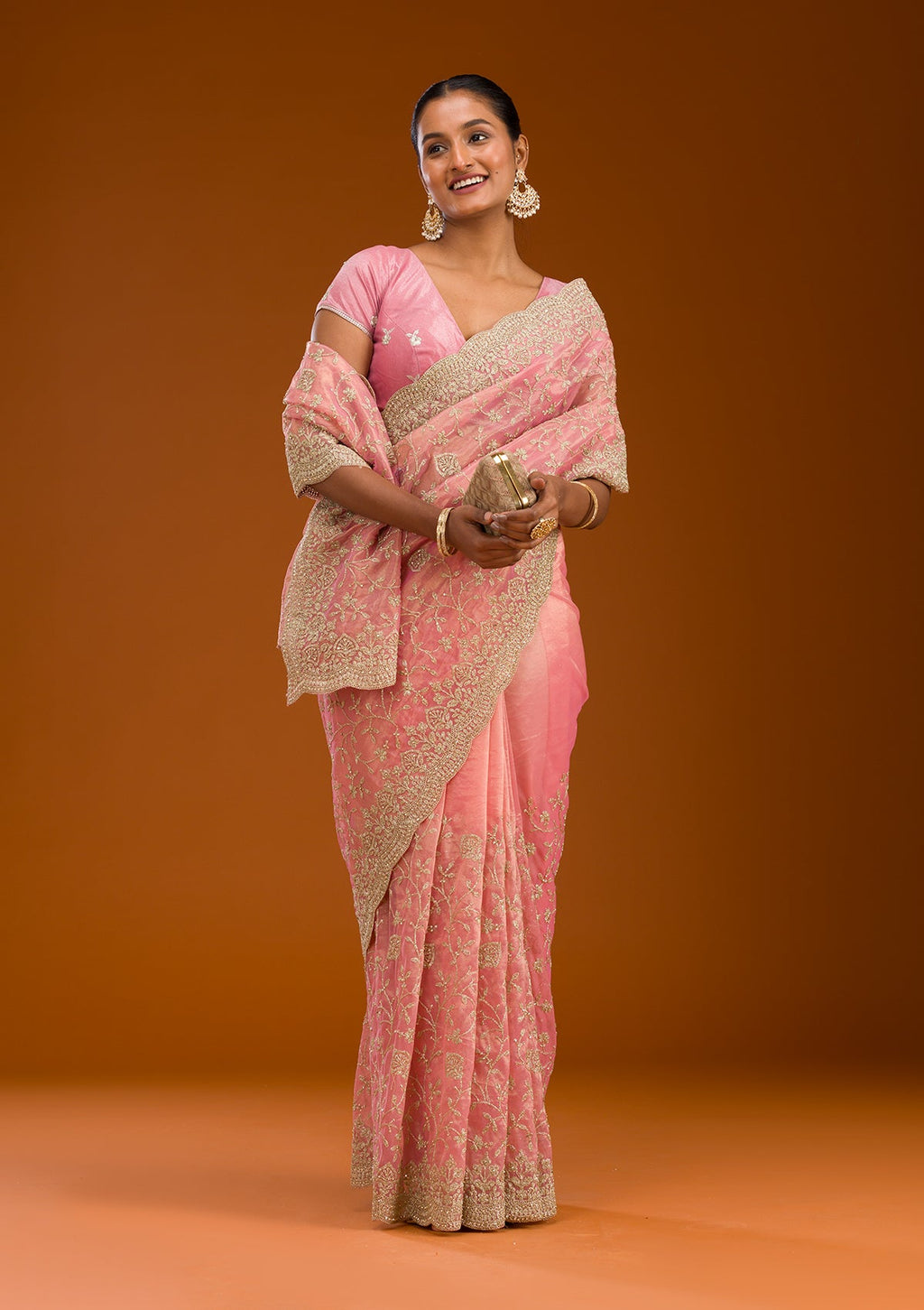 Baby Pink Sequins Tissue Saree