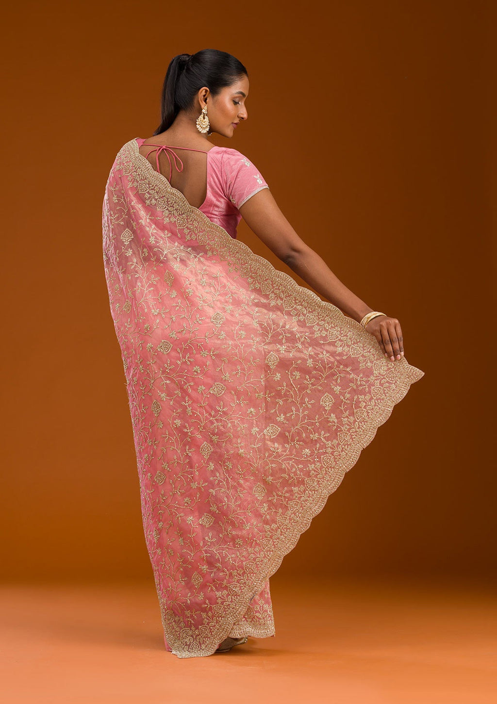 Baby Pink Sequins Tissue Saree