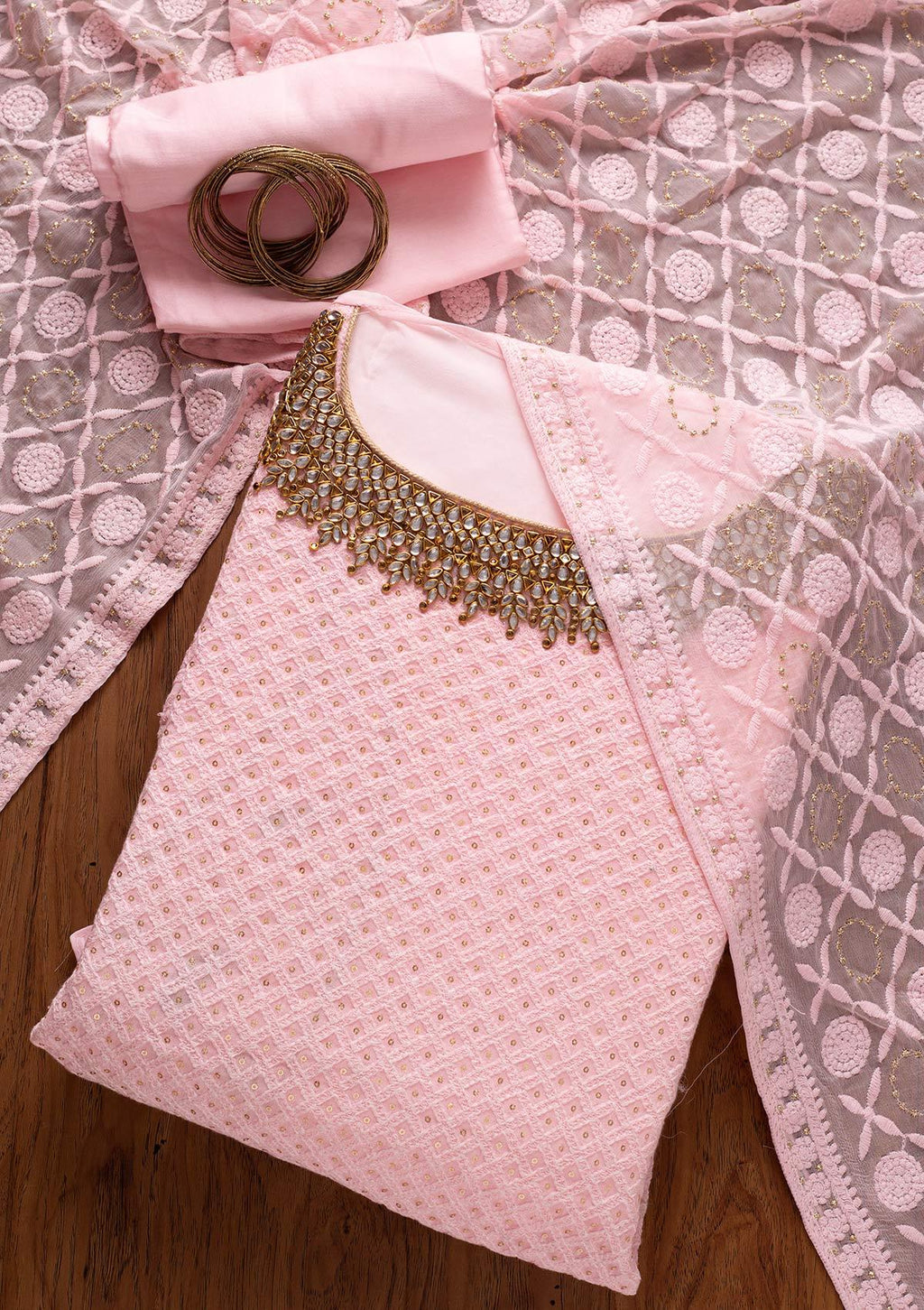 Baby Pink Stonework Georgette Unstitched Salwar Suit