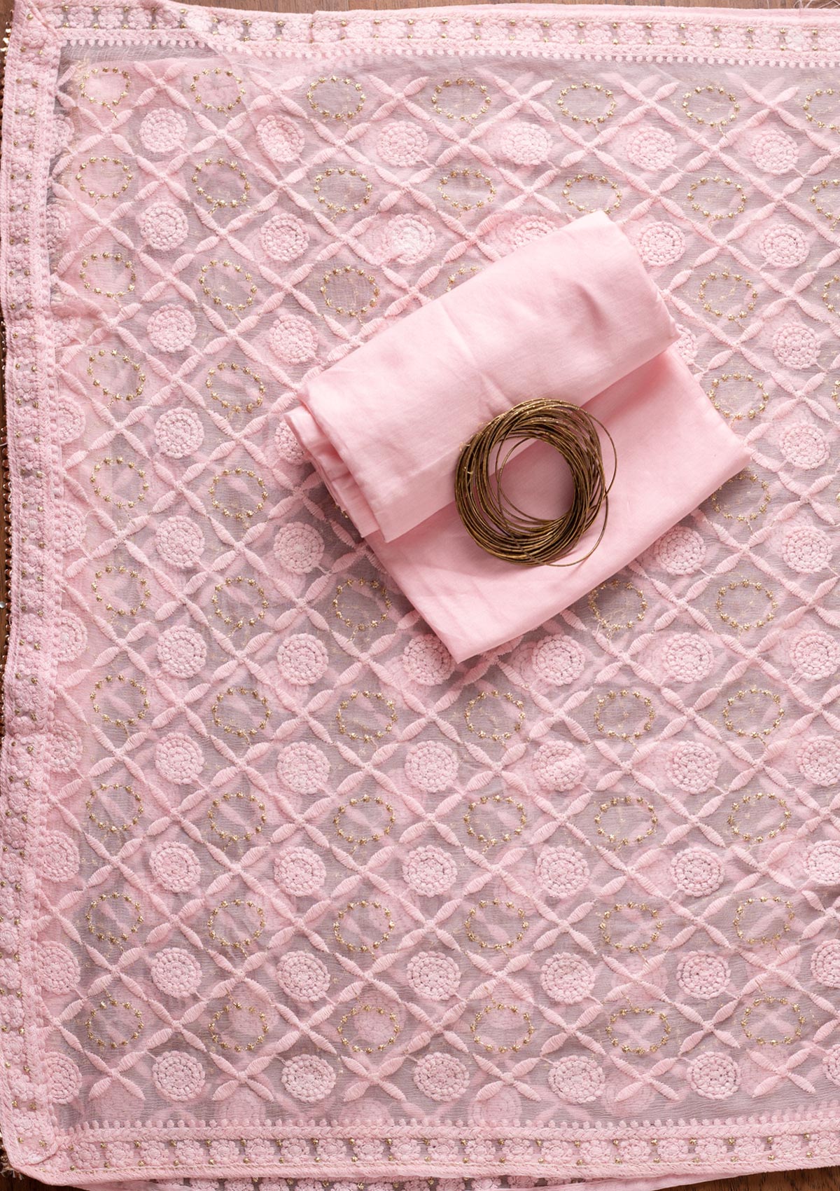 Baby Pink Stonework Georgette Unstitched Salwar Suit