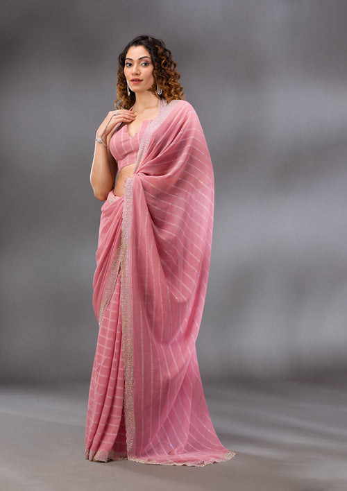 Baby Pink Stonework Georgette Saree