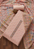 Baby Pink Threadwork Georgette Unstitched Salwar Suit
