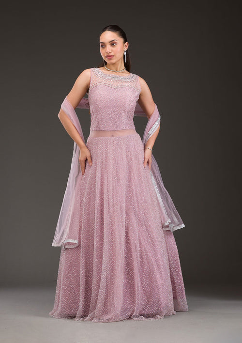 Baby Pink Glitter Net Gown