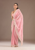 Baby Pink Sequins Chiffon Saree