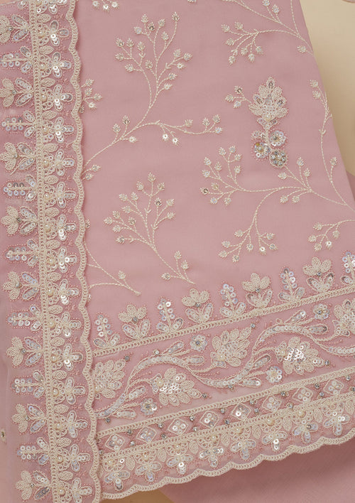 Baby Pink Sequins Georgette Unstitched Salwar Suit