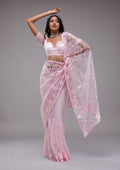 Baby Pink Sequins Tissue Saree