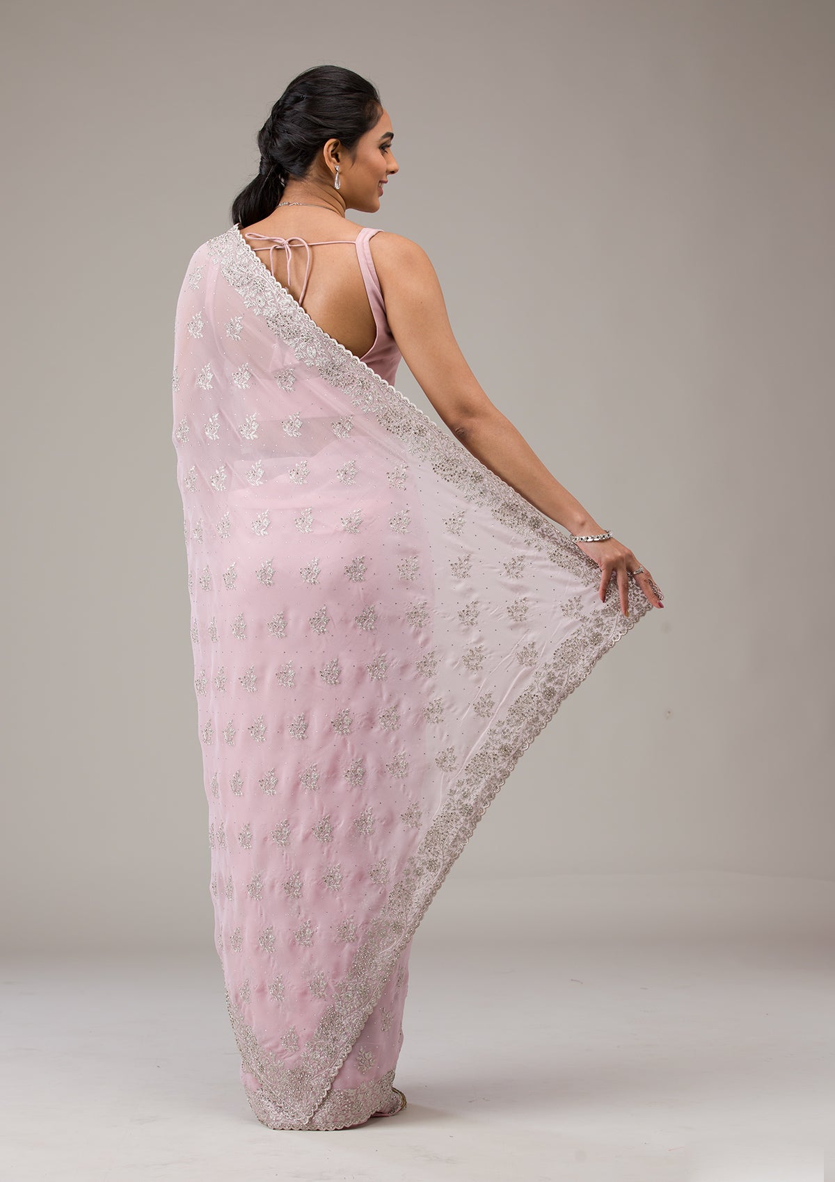 Baby Pink Stonework Georgette Saree