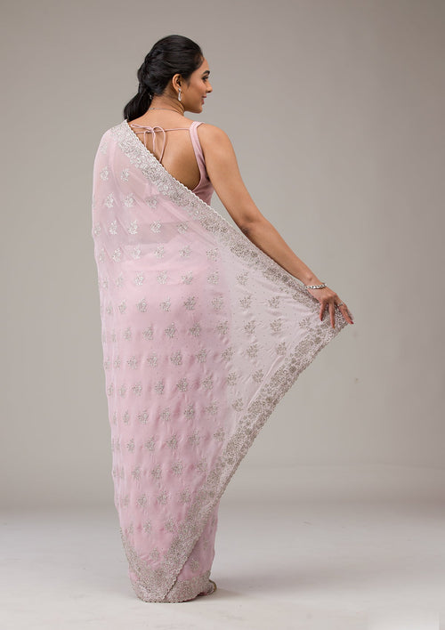 Baby Pink Stonework Georgette Saree