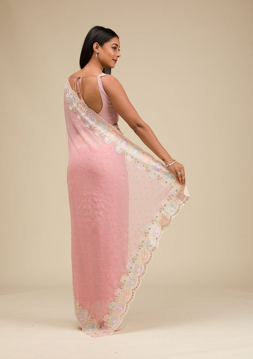 Baby Pink Stonework Georgette Saree