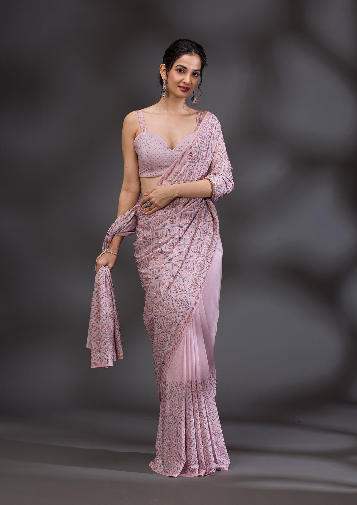 Baby Pink Stonework (Gold) Georgette Saree