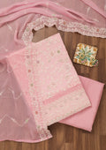 Baby Pink Threadwork Chiffon Unstitched Salwar Suit