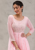 Baby Pink Threadwork Georgette Readymade Salwar Suit