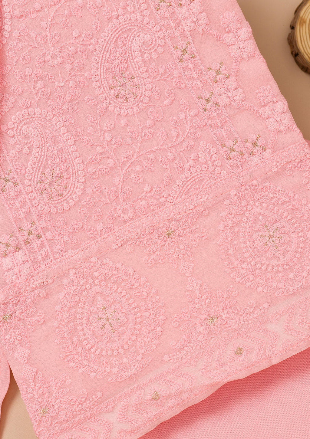 Baby Pink Threadwork Georgette Unstitched Salwar Suit