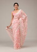 Baby Pink Threadwork Organza Saree