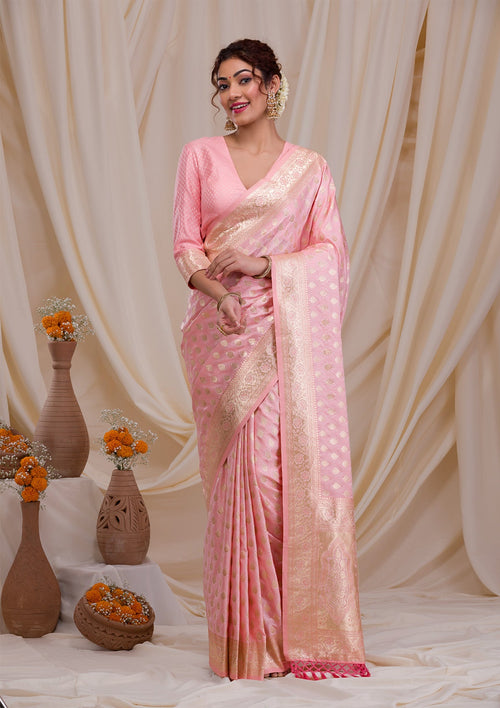 Baby Pink Zariwork Silk Saree