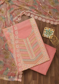 Baby Pink Zariwork Semi Crepe Unstitched Salwar Suit