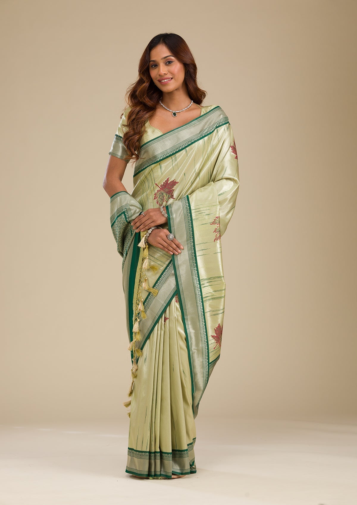 Beige Printed Soft Silk Saree