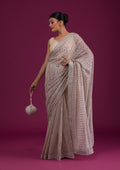 Beige Sequins Net Designer Saree