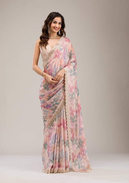 Beige Cutdana Satin Saree