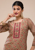 Beige Threadwork Chanderi Readymade Salwar Suit